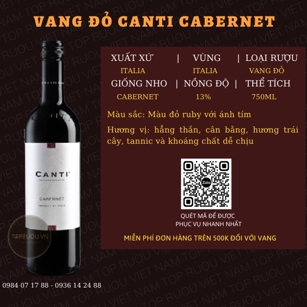 VANG ĐỎ CANTI CABERNET 750ML – ITALIA – 13%