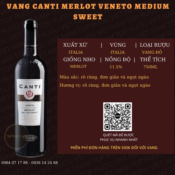 VANG CANTI MERLOT VENETO MEDIUM SWEET 750ML – ITALIA – 11.5%