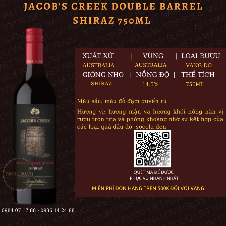 JACOB’S CREEK DOUBLE BARREL SHIRAZ 750ML – AUSTRALIA – 14.5%