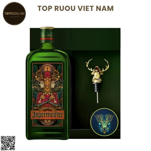 Jagermeister Thần Hươu + Hộp+ Kèm Đầu Hươu Inox 700ml – 35% – Đức