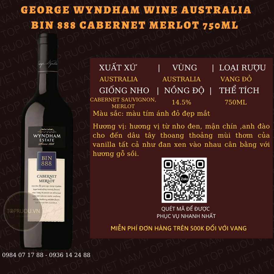 GEORGE WYNDHAM AUSTRALIA BIN 888 750ML – AUSTRALIA – 14.5%