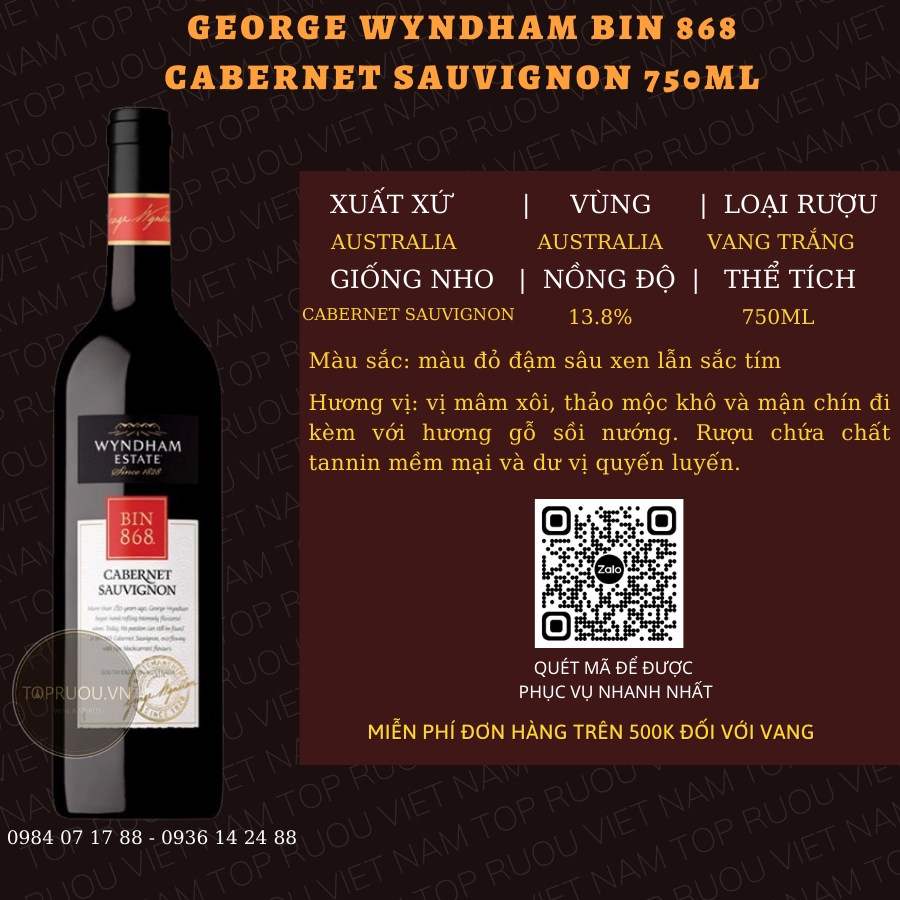 GEORGE WYNDHAM BIN 868 750ML – AUSTRALIA – 13.8%