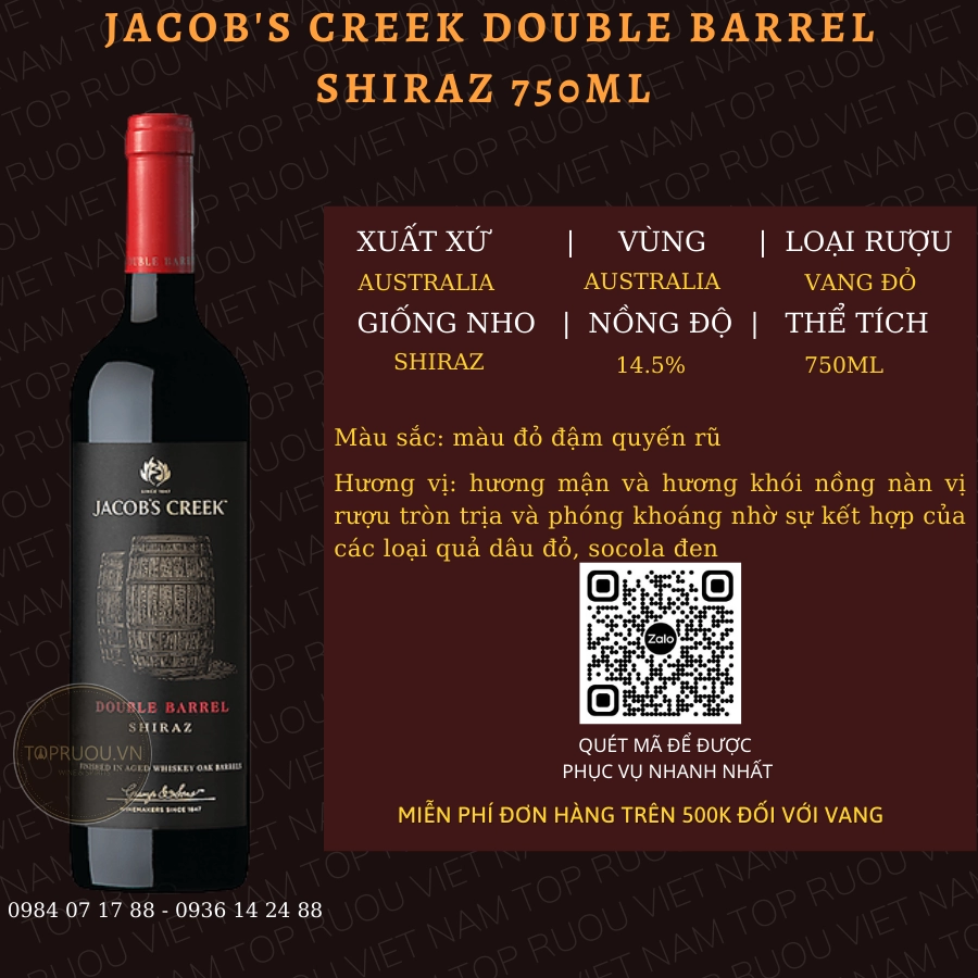JACOB’S CREEK DOUBLE BARREL SHIRAZ 750ML – AUSTRALIA – 14.5%