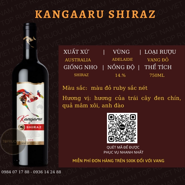 VANG ĐỎ KANGARU SHIRAZ 750ML – AUSTRALIA – 14%