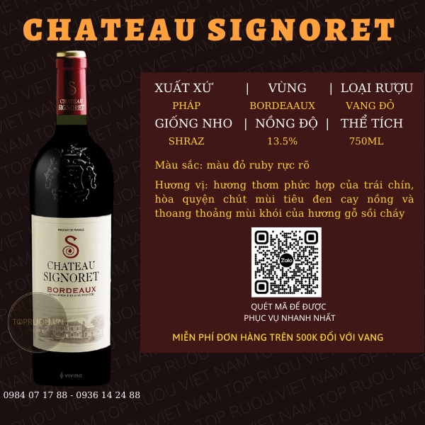 VANG ĐỎ CHATEAU SIGNORET 750ML – PHÁP – 13.5%