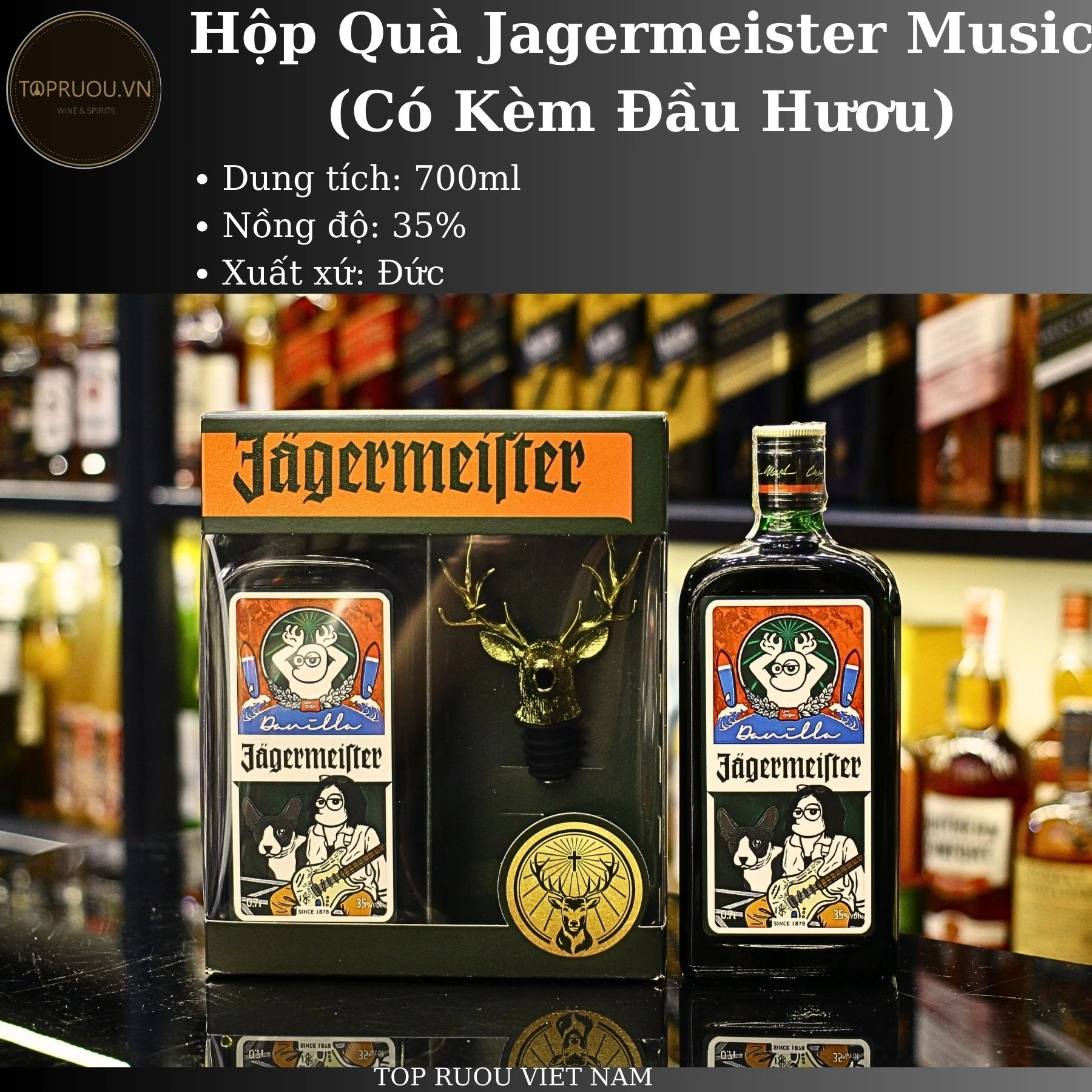 Hộp Quà Jagermeister Music (Có Kèm Đầu Hươu) – 700ml – 35% – Đức