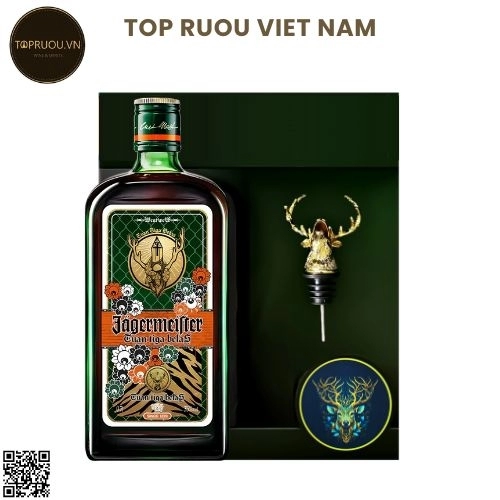 Jagermeister Flower + Hộp+ Kèm Đầu Hươu Inox – 700ml – 35% – Đức